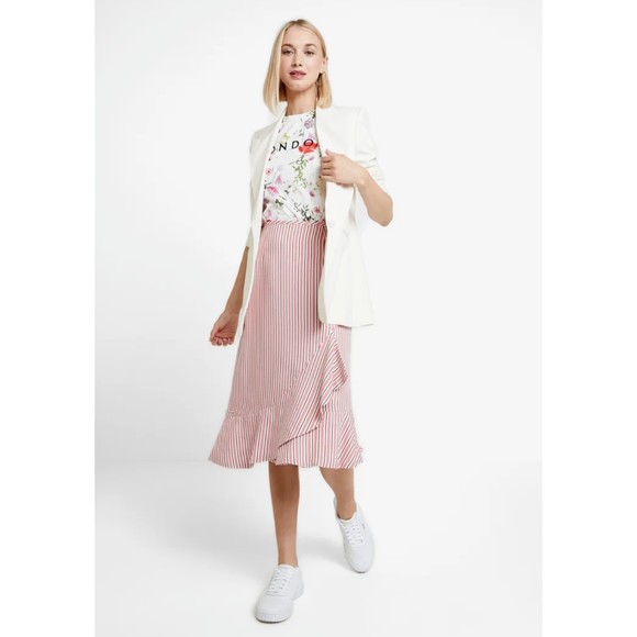 Ted Baker Women Coryn Layered Striped Midi Pink Ruffled Stripe Skirt size 12 NWT - Picture 1 of 12